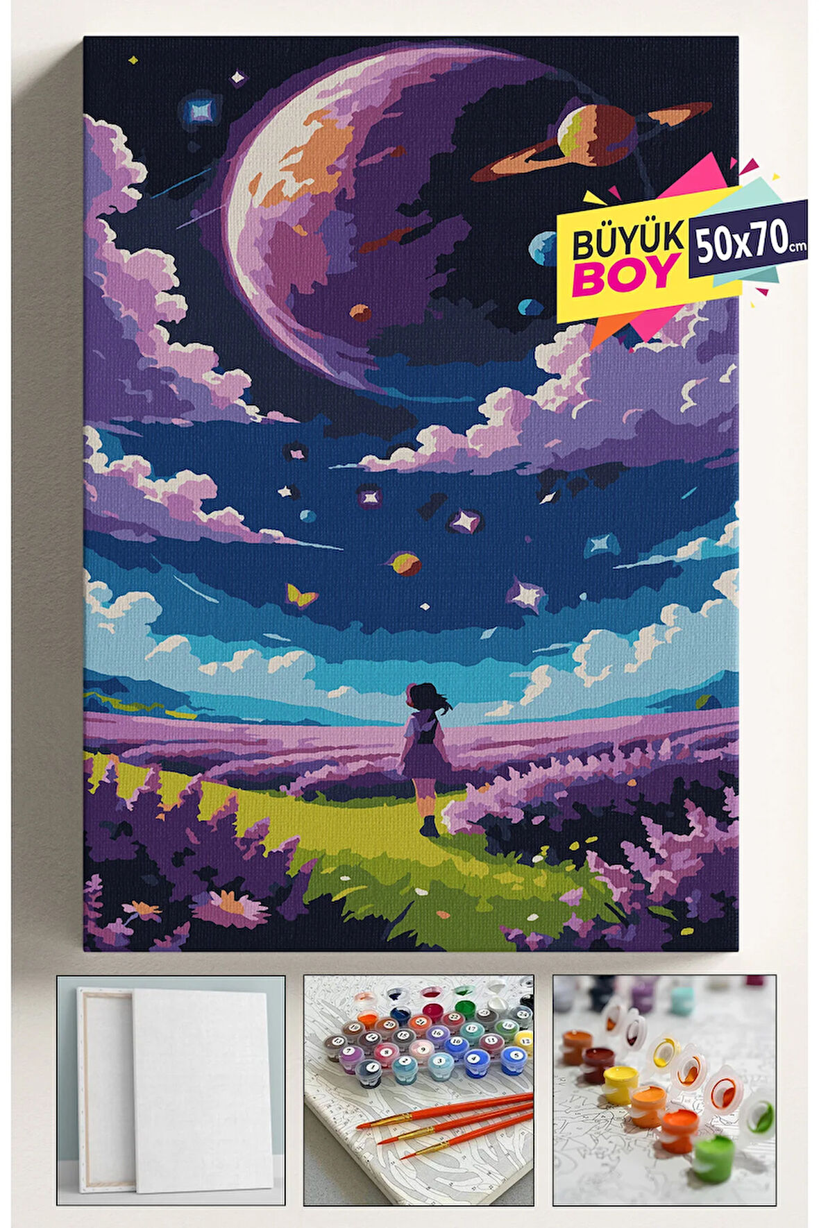 Sayılarla Boyama Seti Numaralı Tuval Fırça Boya Dahil Kasnaklı Set 50x70 Cm - UZAY VE GÖKYÜZÜ