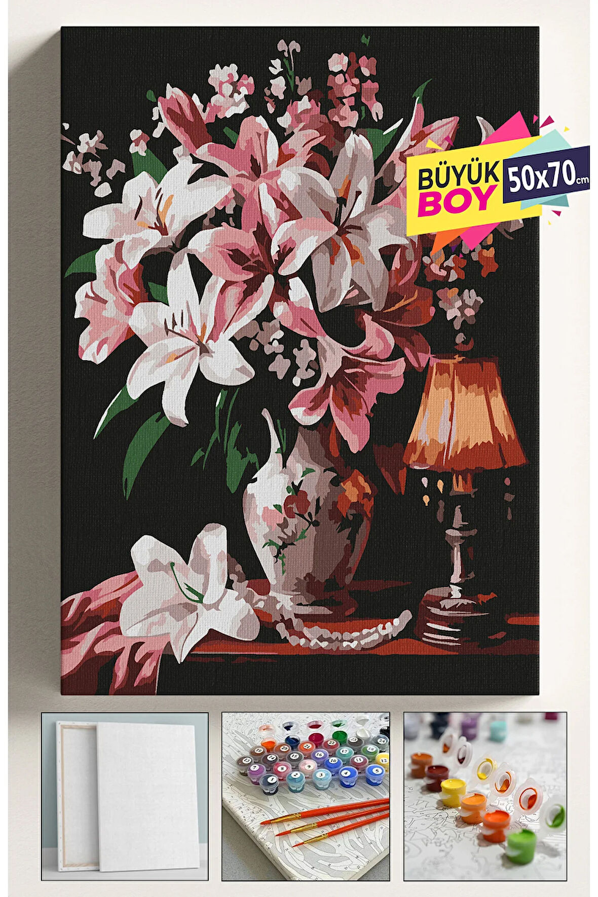 Sayılarla Boyama Seti Numaralı Tuval Fırça Boya Dahil Kasnaklı Set 50x70 Cm - VAZO VE LAMBA