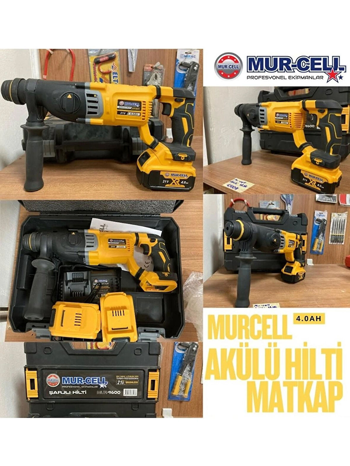Mur-Cell 4.0AH 21V Akülü Darbeli Hilti Sds Matkap
