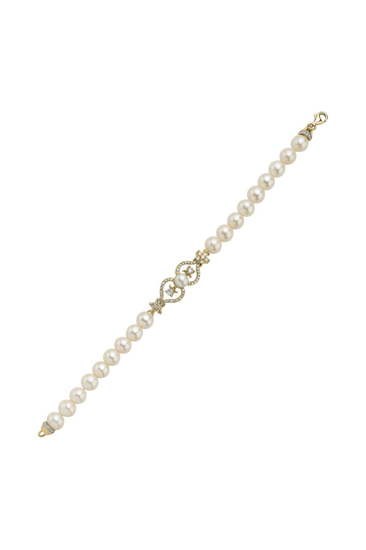 925 Ayar Gümüş Çiçek Desenli Doğal İnci Kadın Bileklik