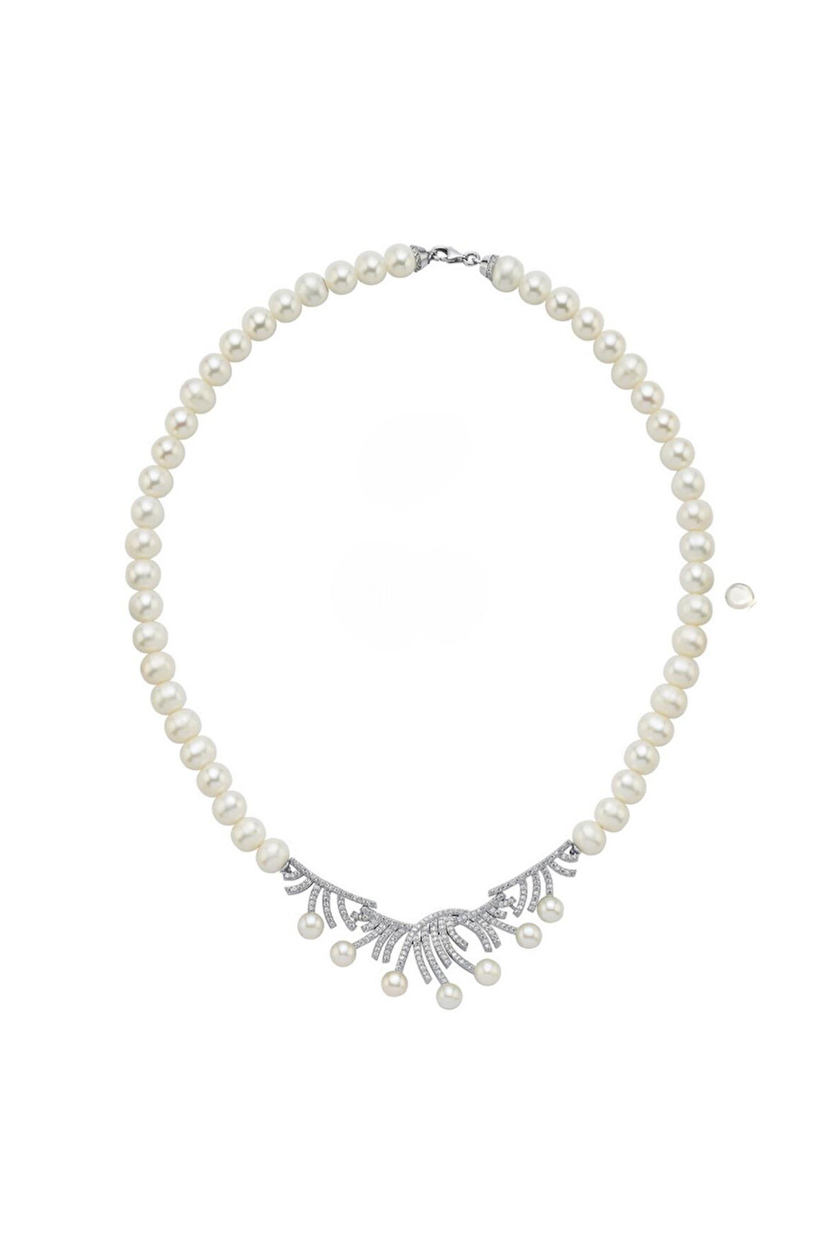 925 Ayar Gümüş 7 mm Zirkon Taşlı Doğal İnci Kolye BVRTD000051