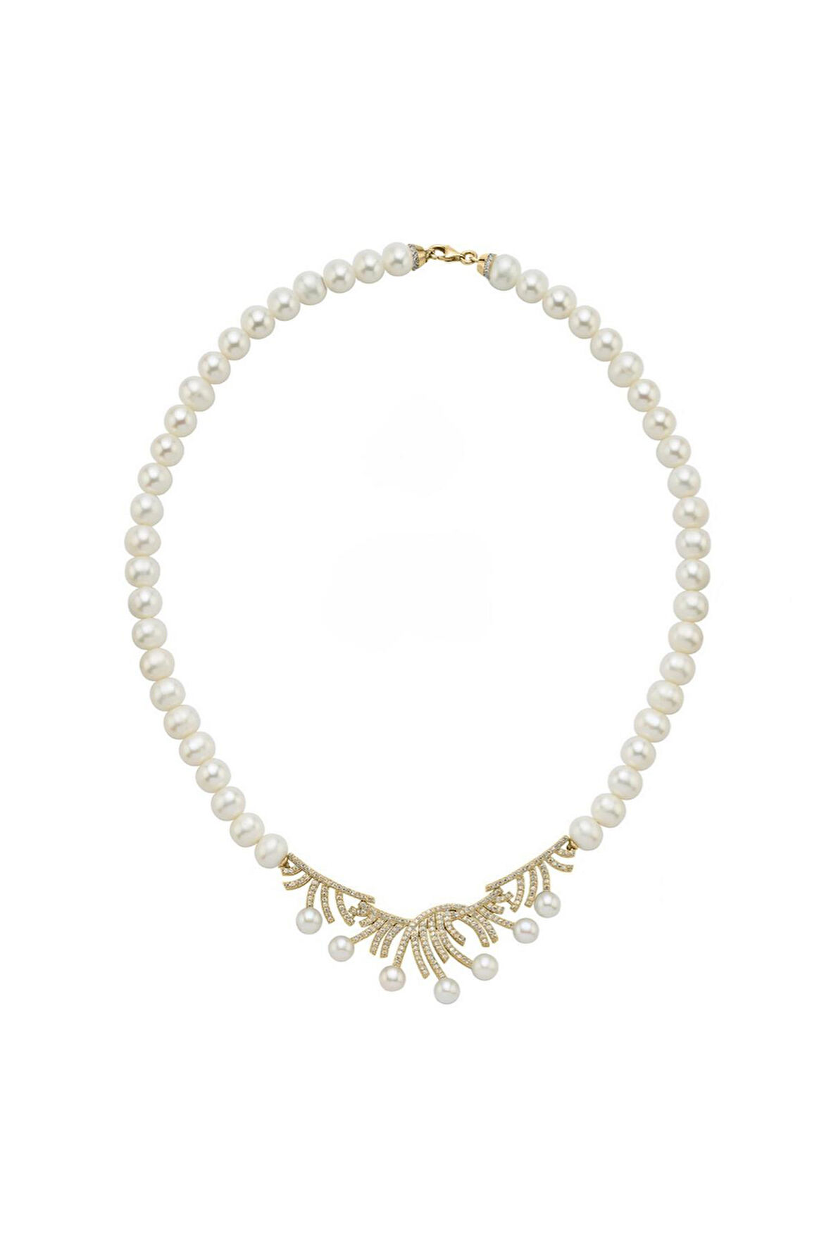 925 Ayar Gümüş 7 mm Zirkon Taşlı Doğal İnci Kolye BVRTD000051