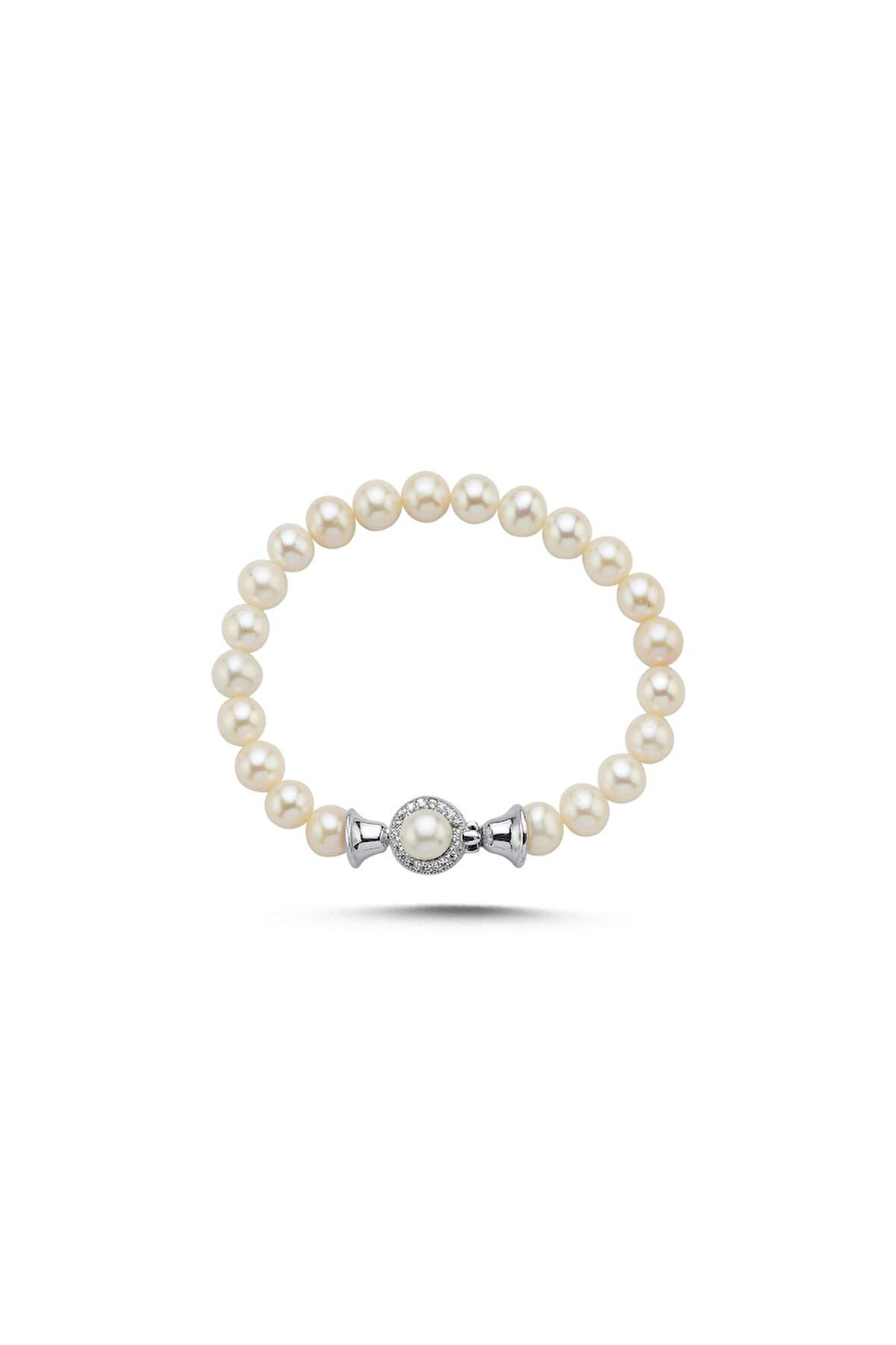 925 Ayar Gümüş Kadın Zirkon Taşlı Doğal İnci Bileklik
