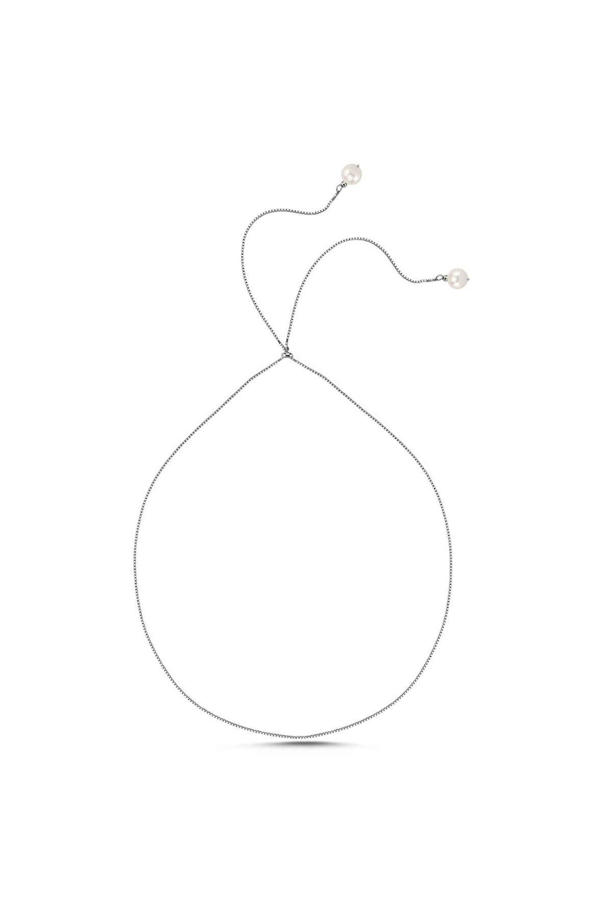 925 Ayar Gümüş Asansörlü Zincirli Doğal İnci Kolye