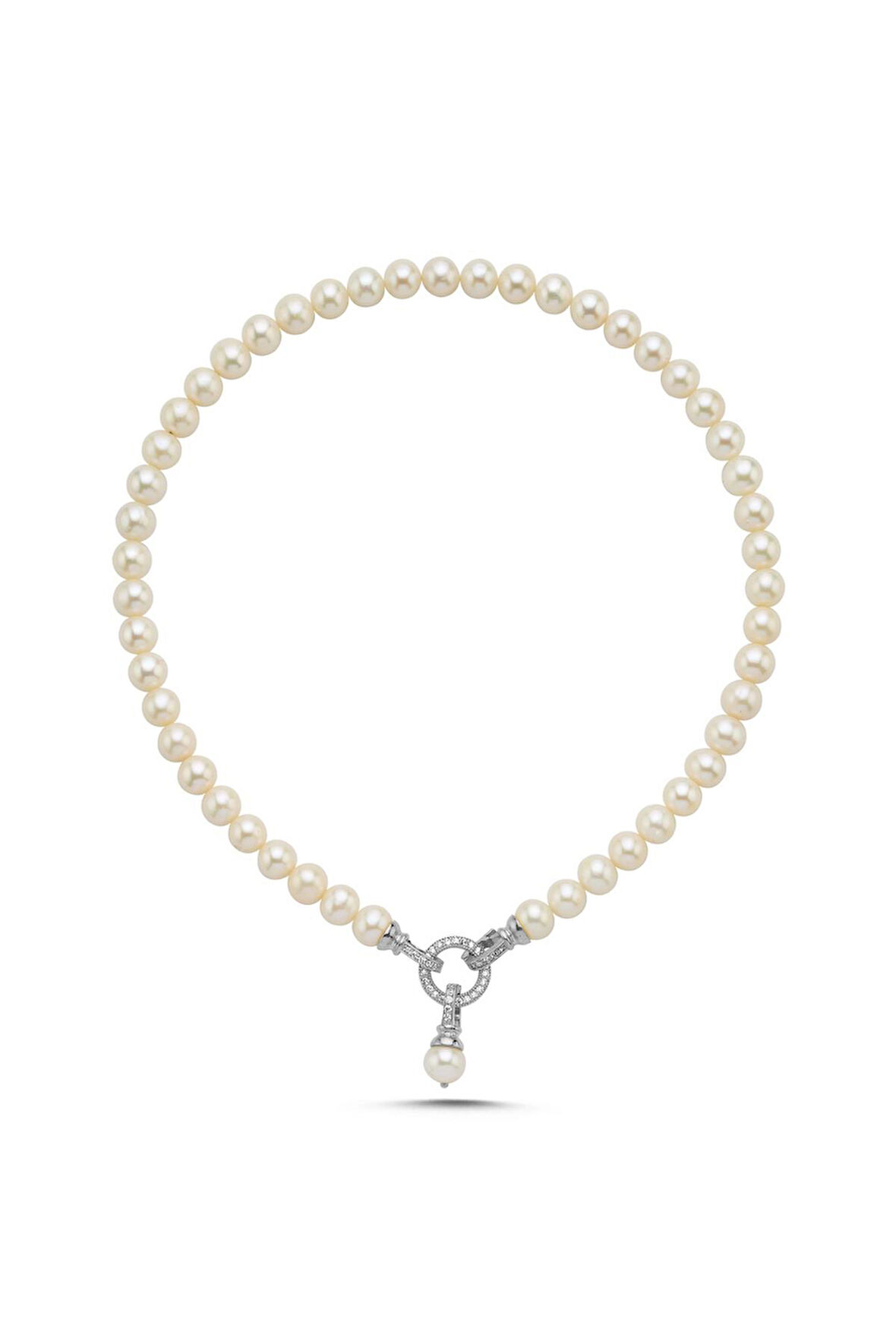 925 Ayar Gümüş 8 mm Halka Kilitli Doğal İnci Kolye BVRTST05813