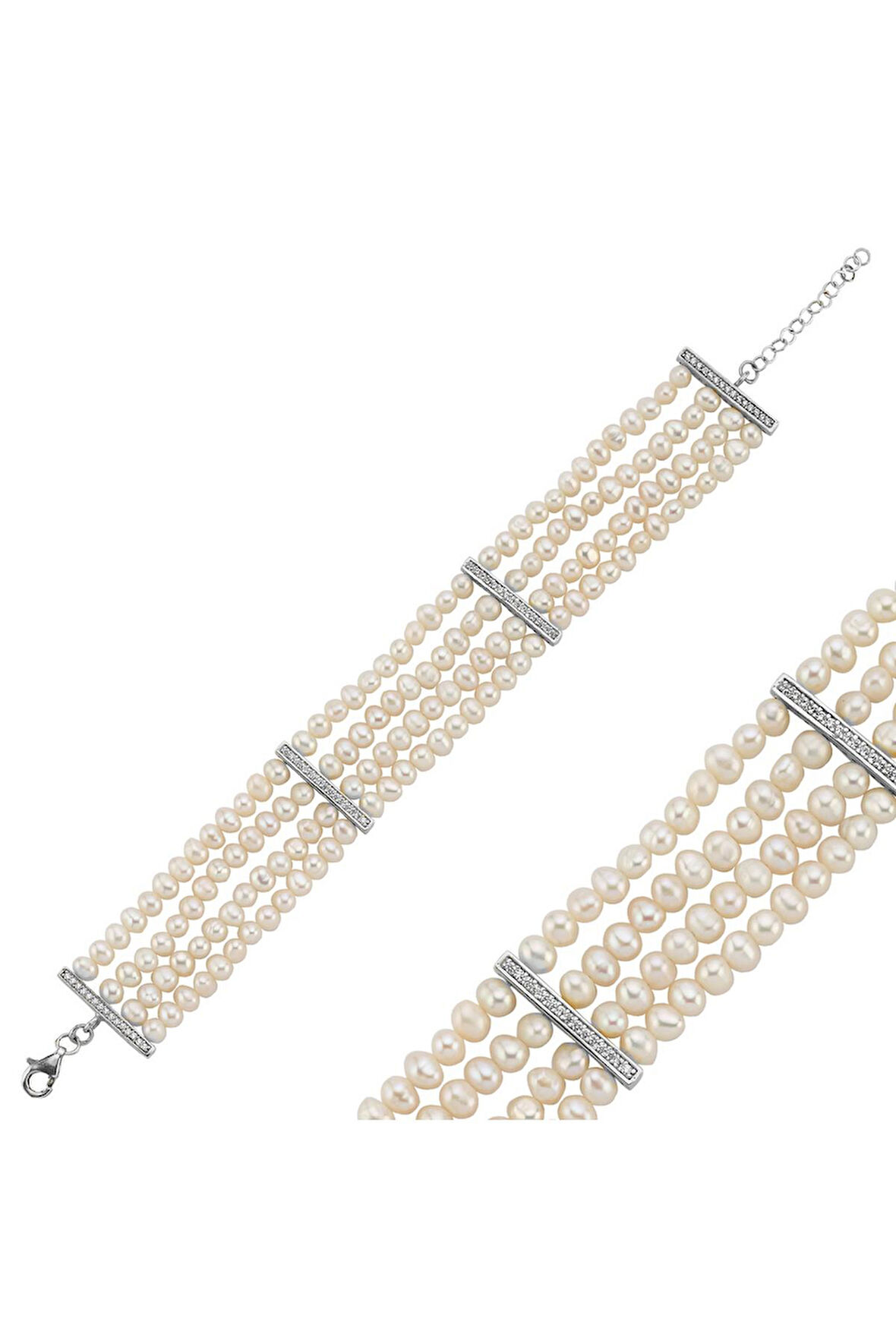 925 Ayar Gümüş Parçalı Doğal İnci Kadın Bileklik