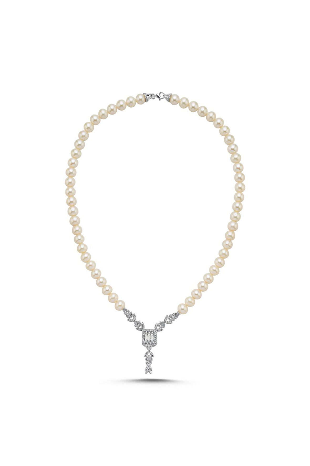 925 Ayar Gümüş 7 mm Baget Kesim Doğal İnci Kolye