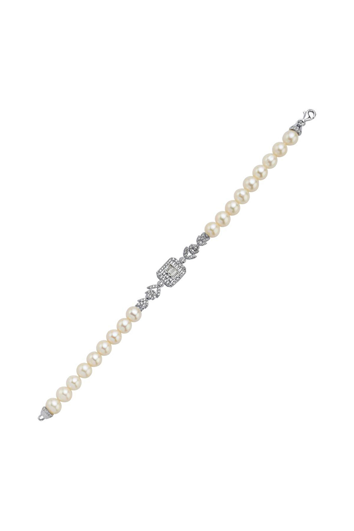 925 Ayar Gümüş Kadın Baget Kesim Doğal İnci Bileklik