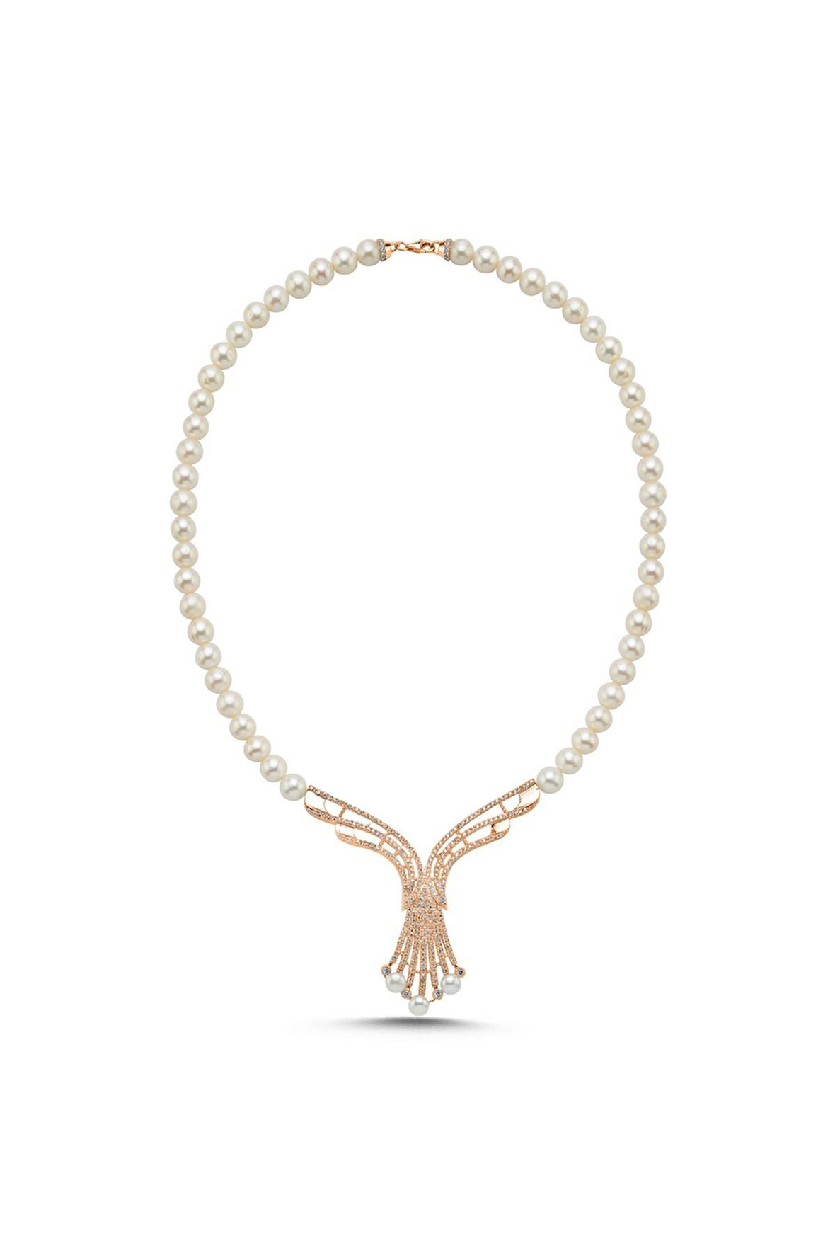 925 Ayar Gümüş 8 mm Zirkon Taşlı Doğal İnci Gerdanlık