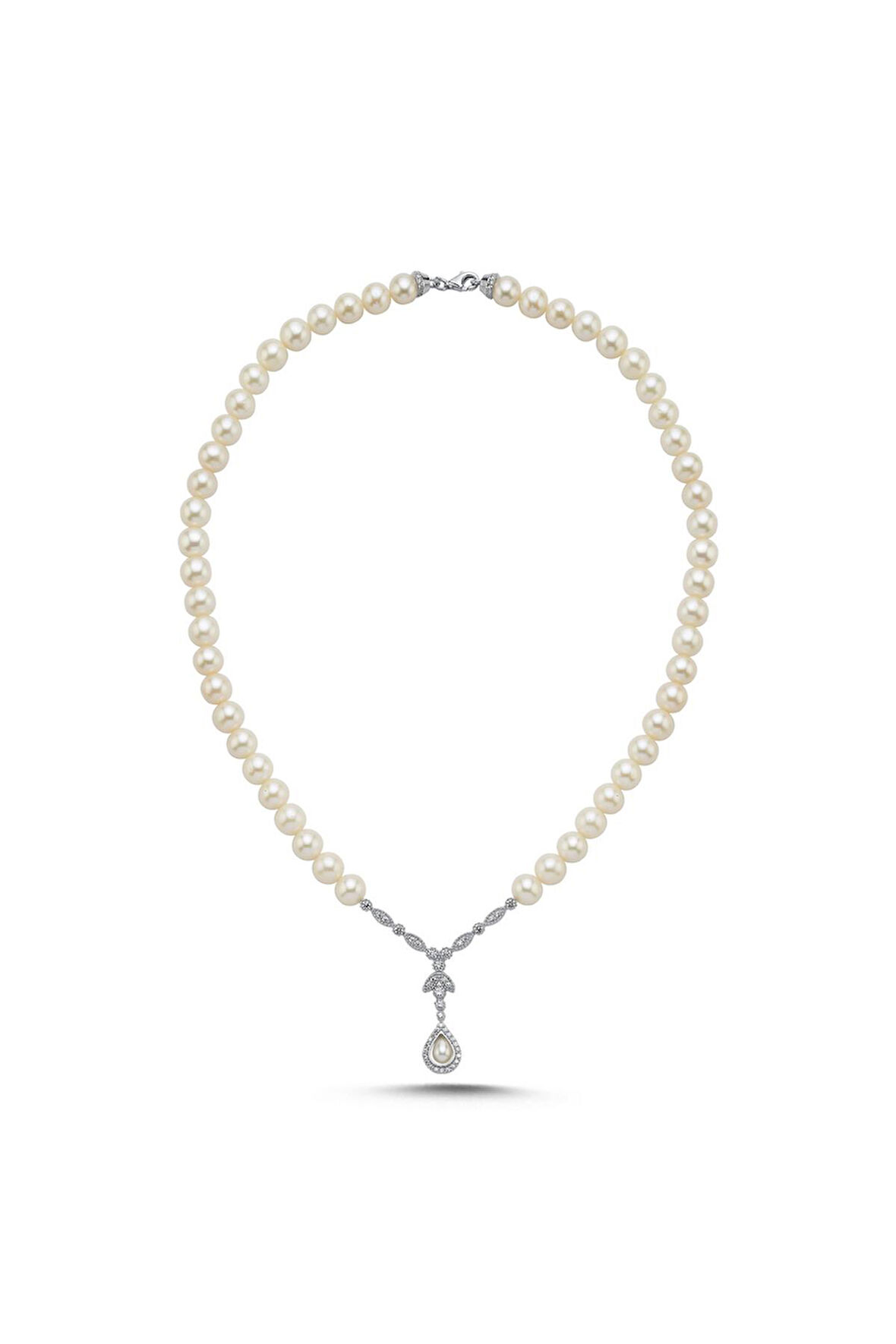 925 Ayar Gümüş 6 mm Damla Taşlı Doğal İncili Kolye