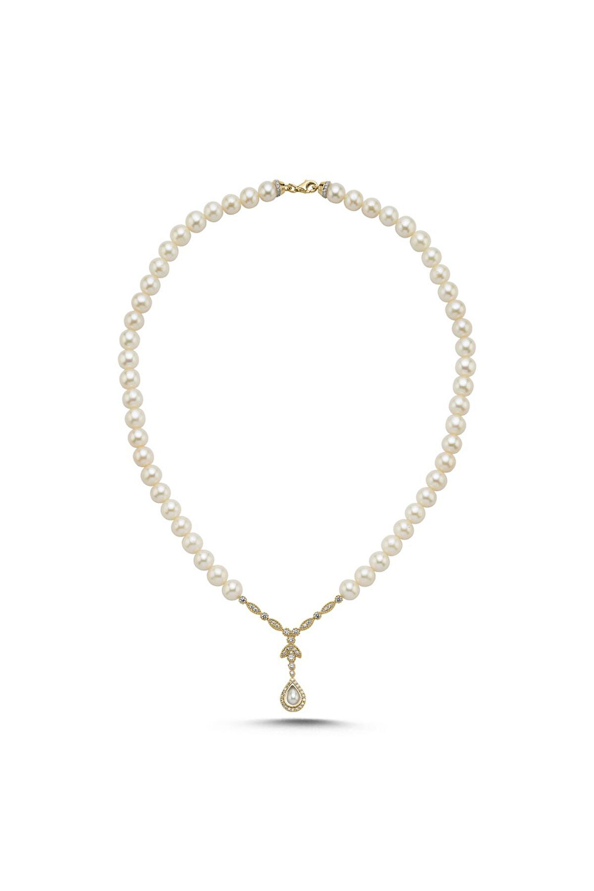 925 Ayar Gümüş 6 mm Damla Taşlı Doğal İncili Kolye