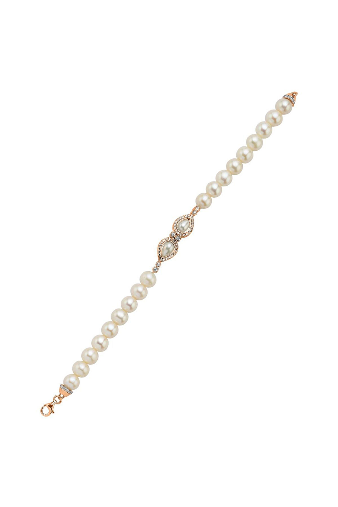 925 Ayar Gümüş Zirkon Taşlı Doğal İncili Kadın Bileklik