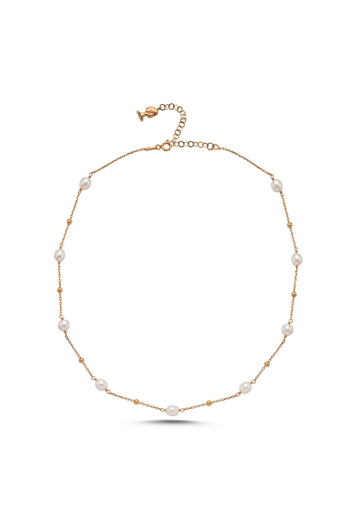 925 Ayar Gümüş Kadın Dorika Toplu Zincir Doğal İnci Kolye