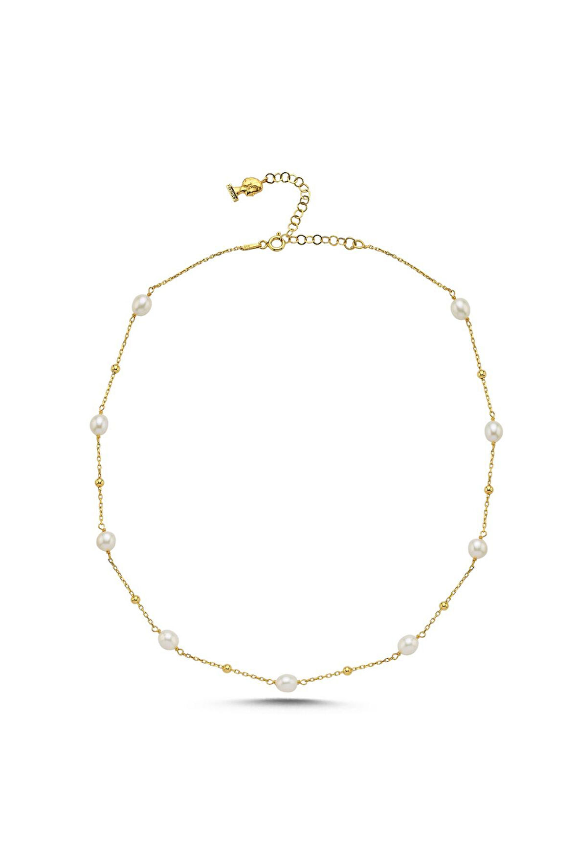 925 Ayar Gümüş Kadın Dorika Toplu Zincir Doğal İnci Kolye