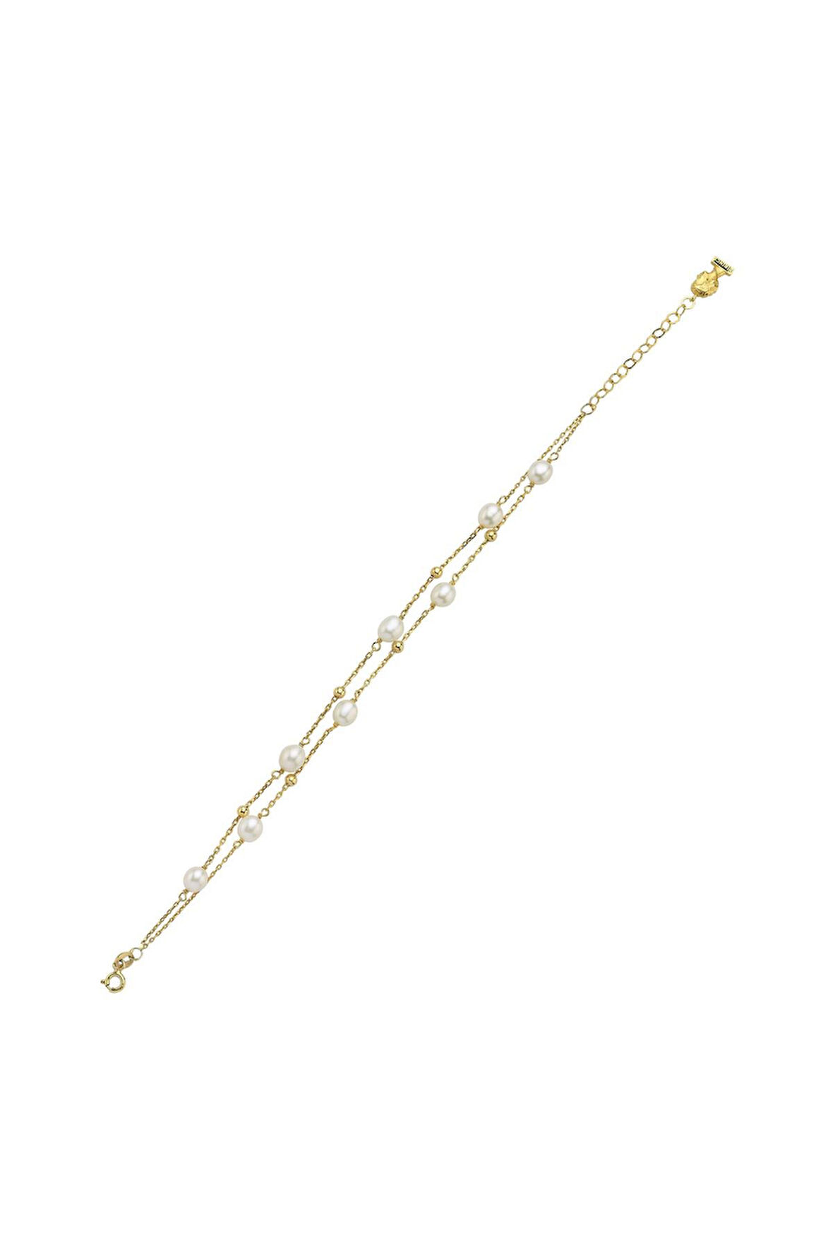 925 Ayar Gümüş Çift Zincir Dorika Toplu Doğal İnci Kadın Bileklik