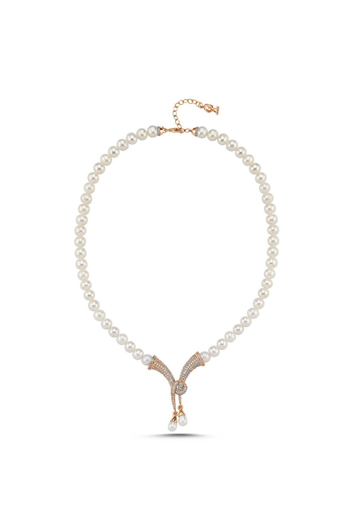 925 Ayar Gümüş 8 mm Fiyonk Doğal İnci Kadın Kolye