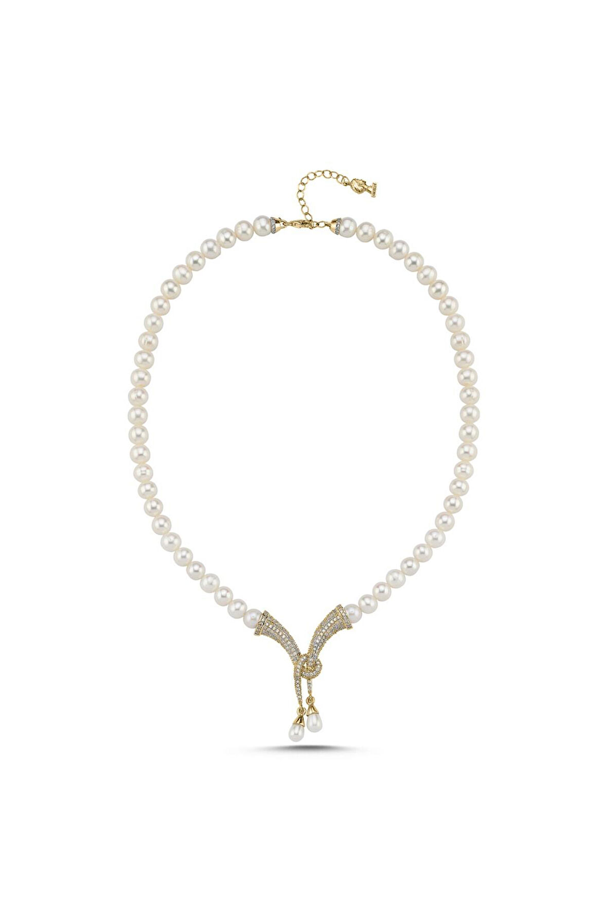 925 Ayar Gümüş 8 mm Fiyonk Doğal İnci Kadın Kolye