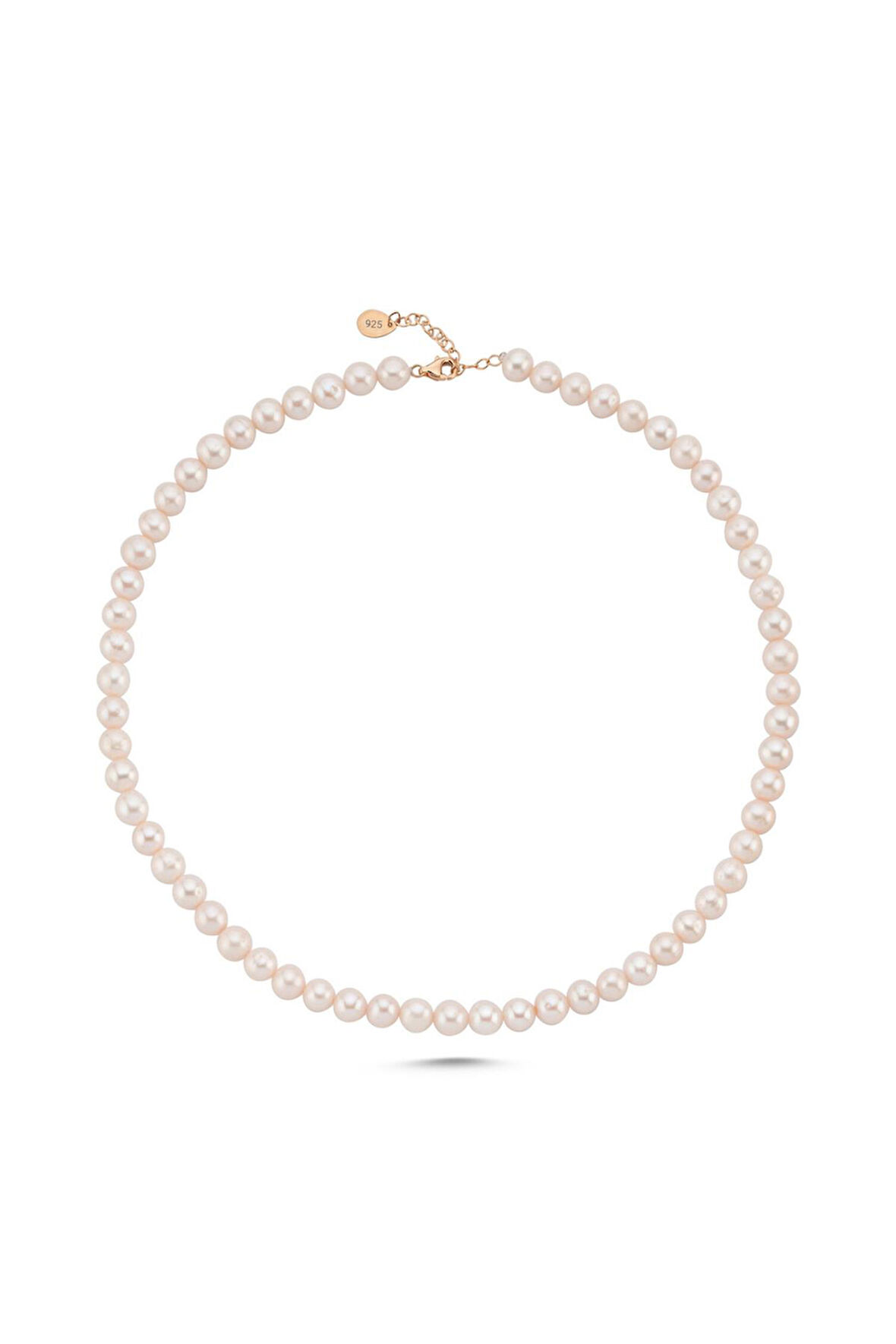 925 Ayar Gümüş 7 mm Sıralı Doğal İnci Kolye