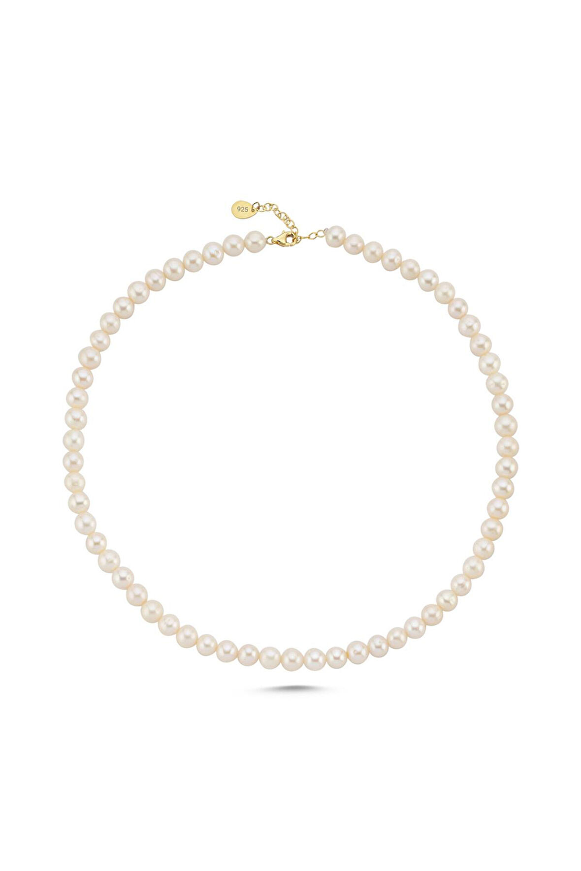 925 Ayar Gümüş 7 mm Sıralı Doğal İnci Kolye