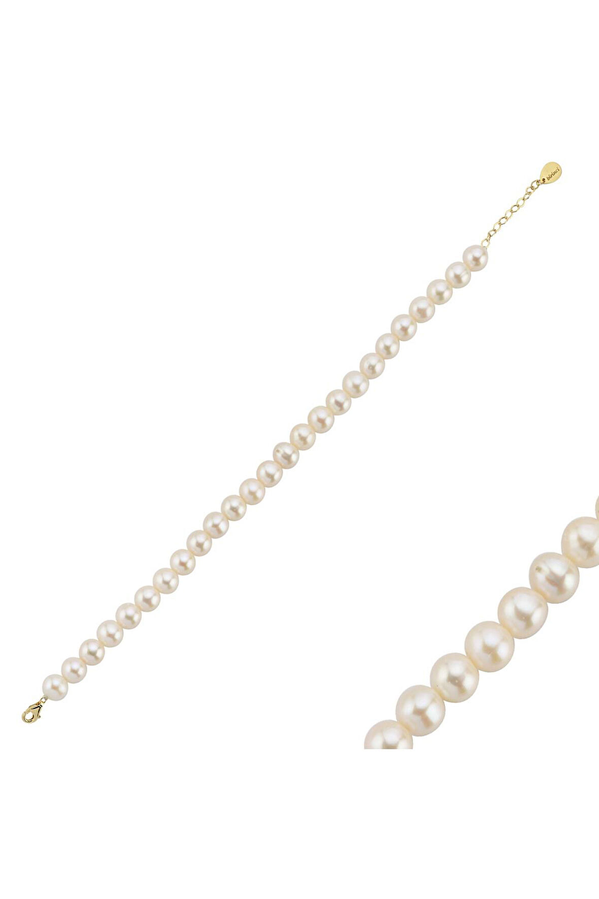 925 Ayar Gümüş 8 mm Sıralı Doğal İnci Bileklik