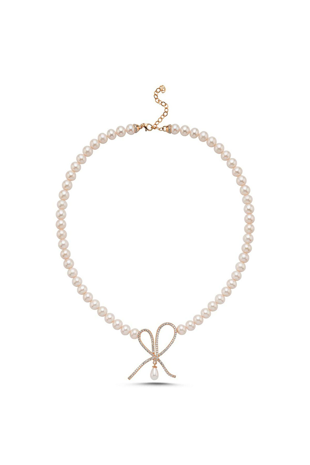 925 Ayar Gümüş 8 mm  Fiyonklu Damla Sallantılı Doğal İnci Kolye