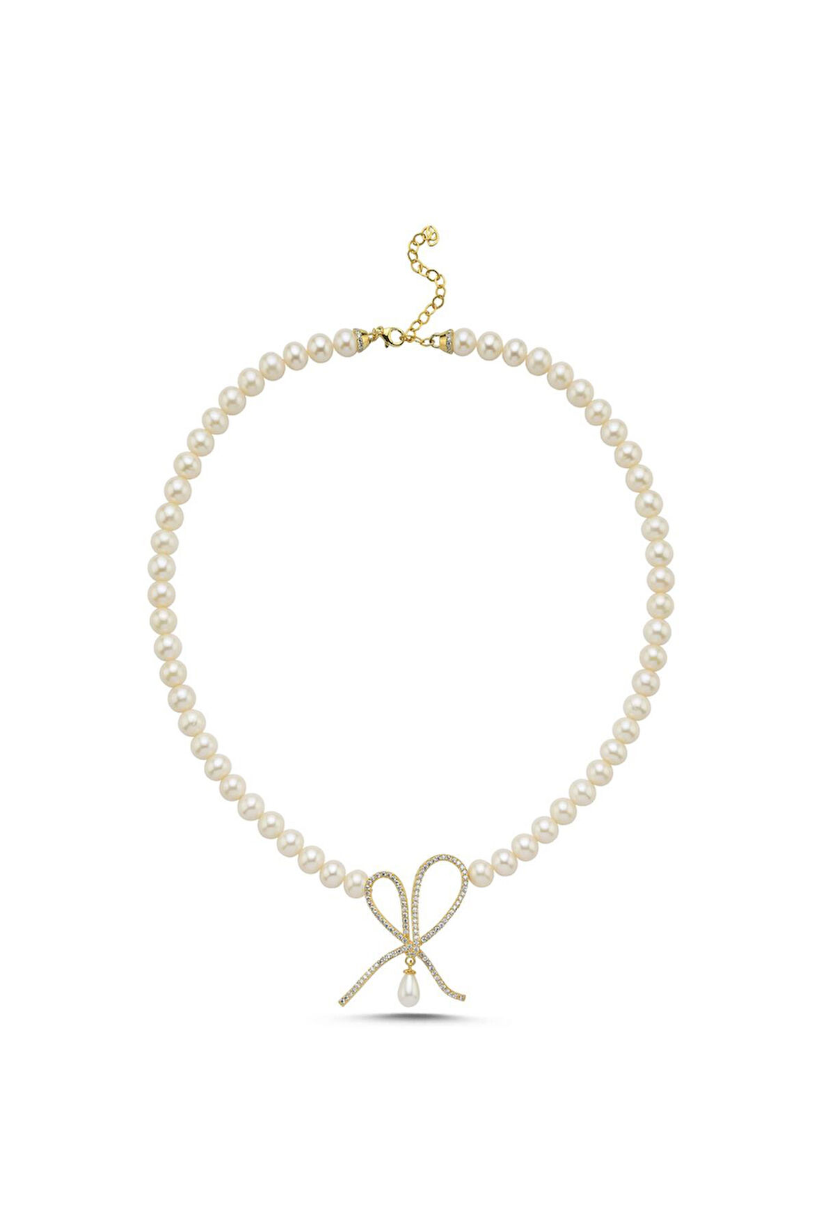 925 Ayar Gümüş 8 mm  Fiyonklu Damla Sallantılı Doğal İnci Kolye