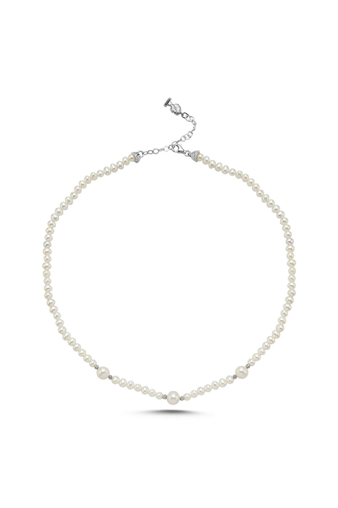 925 Ayar Gümüş 4 mm Dorikalı Doğal İnci Kolye