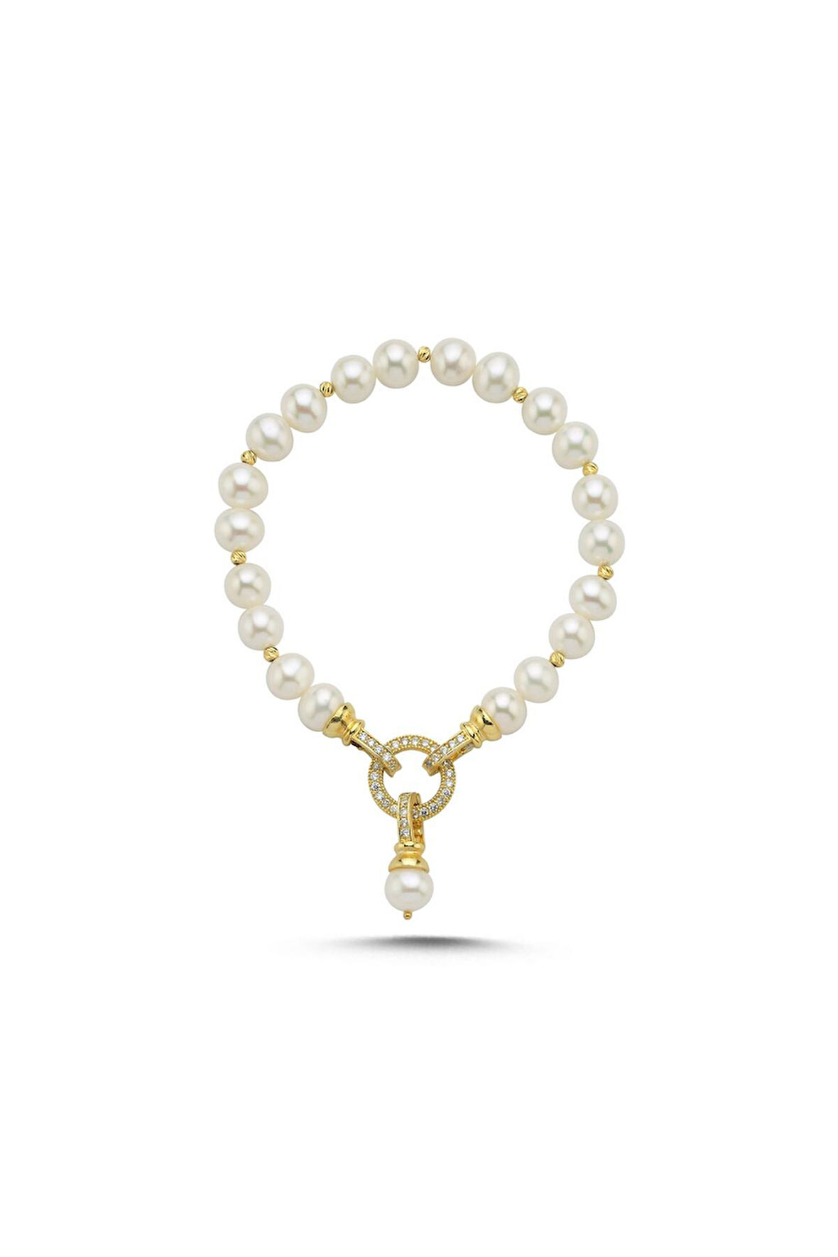 925 Ayar Gümüş Kadın Halka Kilitli Dorikalı Doğal İnci Bileklik