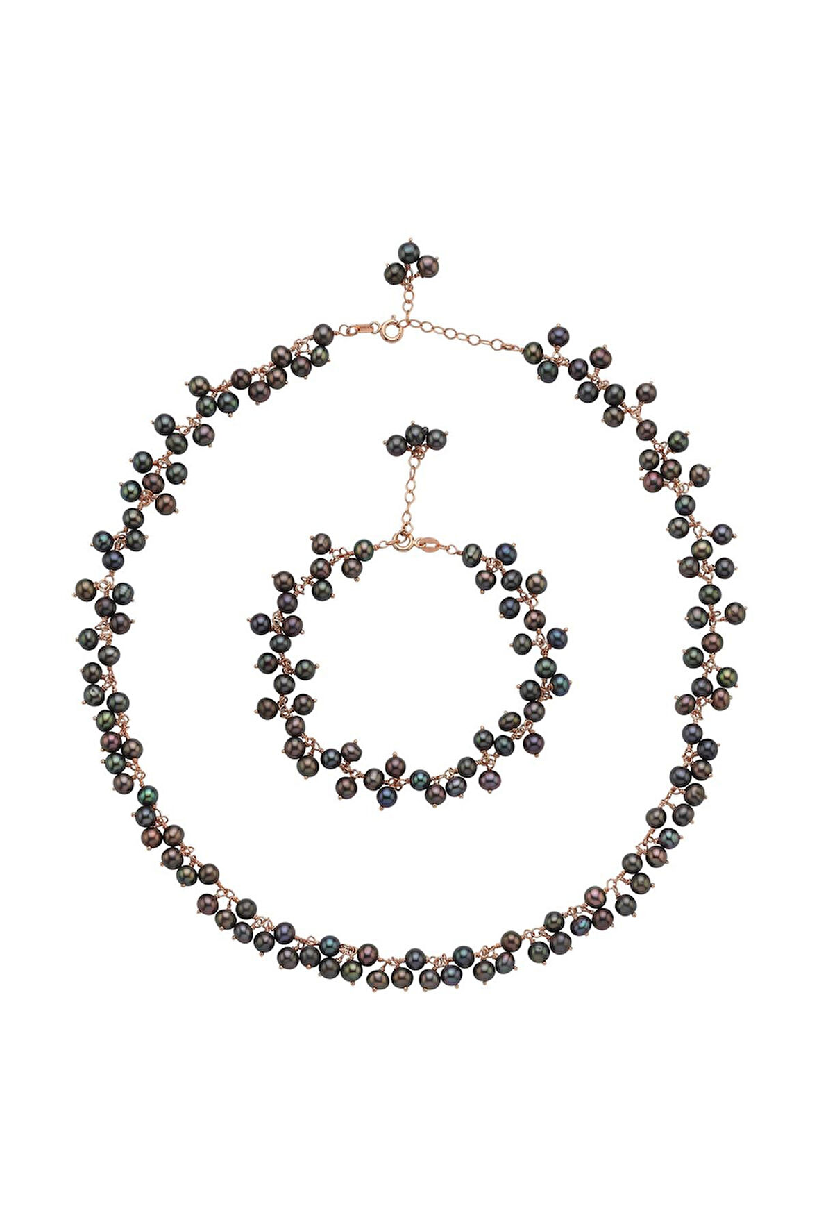 925 Ayar Gümüş Kadın Doğal İnci Sallantılı Kolye Bileklik İkili Set