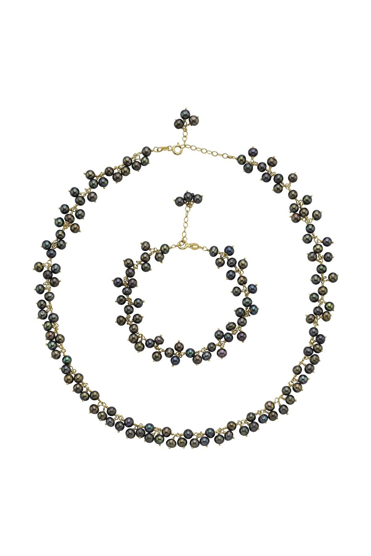 925 Ayar Gümüş Kadın Doğal İnci Sallantılı Kolye Bileklik İkili Set