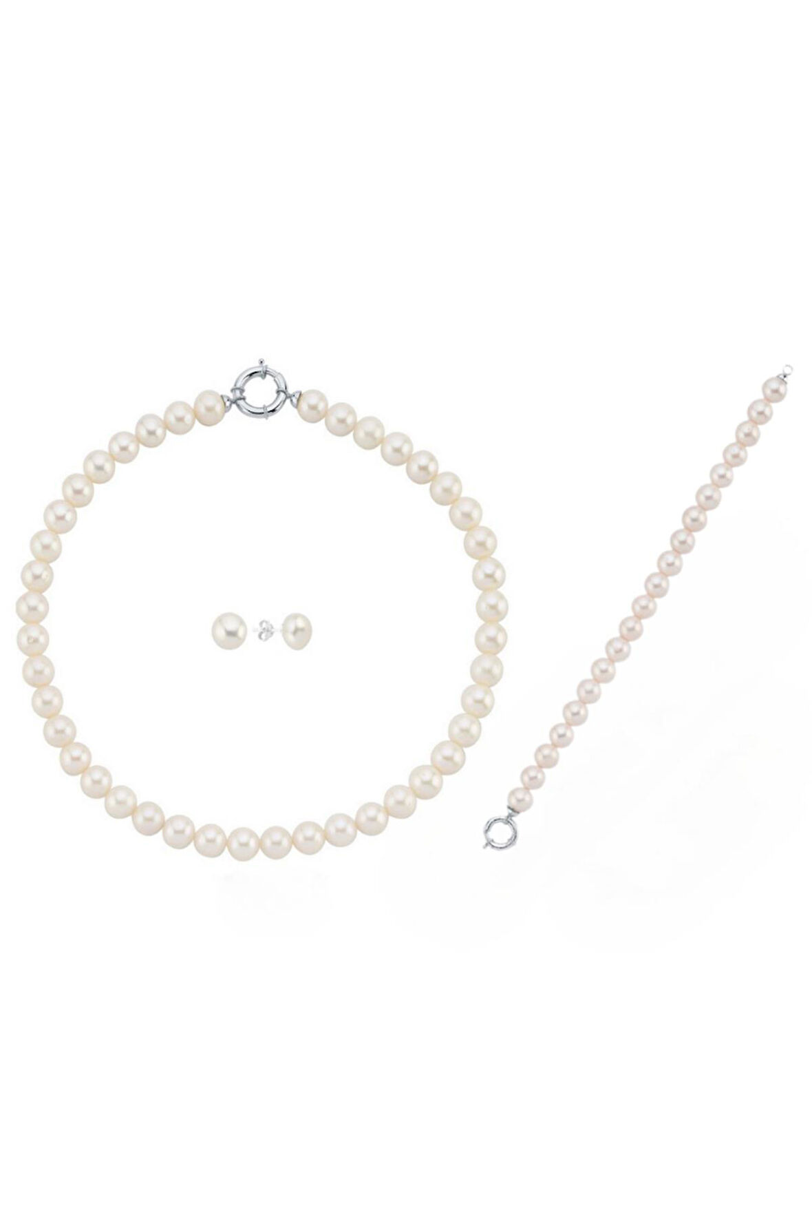 925 Ayar Gümüş 9 mm Gemici Kilit Doğal İnci Kolye Bileklik Küpe Üçlü Set BVRTST14112ST08041ST08182Y