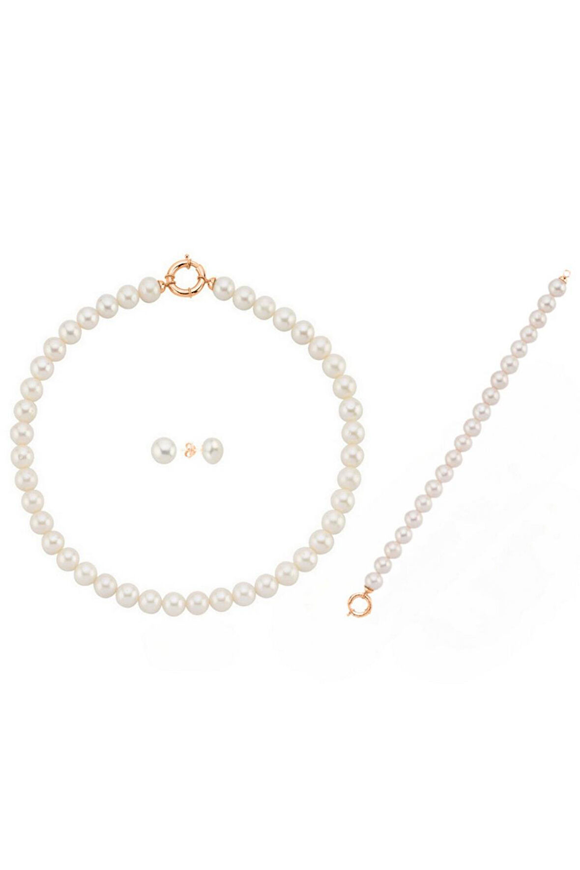 925 Ayar Gümüş 9 mm Gemici Kilit Doğal İnci Kolye Bileklik Küpe Üçlü Set BVRTST14112ST08041ST08182Y