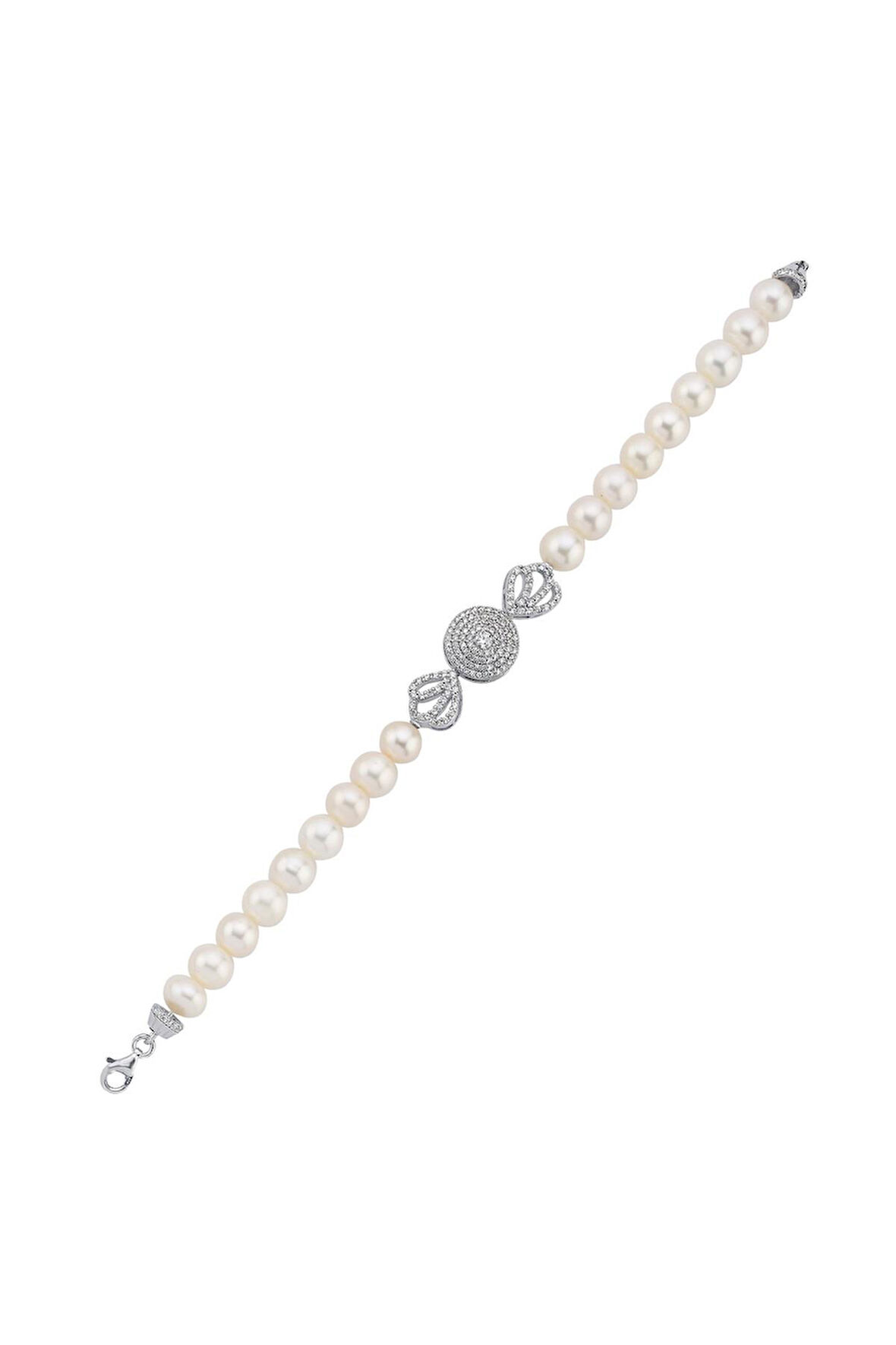 925 Ayar Gümüş 8 mm Zirkon Taşlı İnci Bileklik