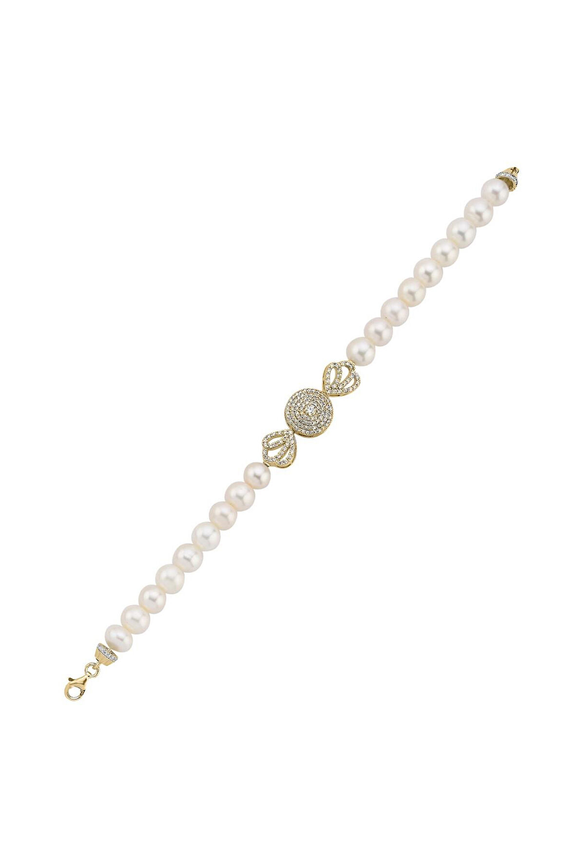 925 Ayar Gümüş 8 mm Zirkon Taşlı İnci Bileklik