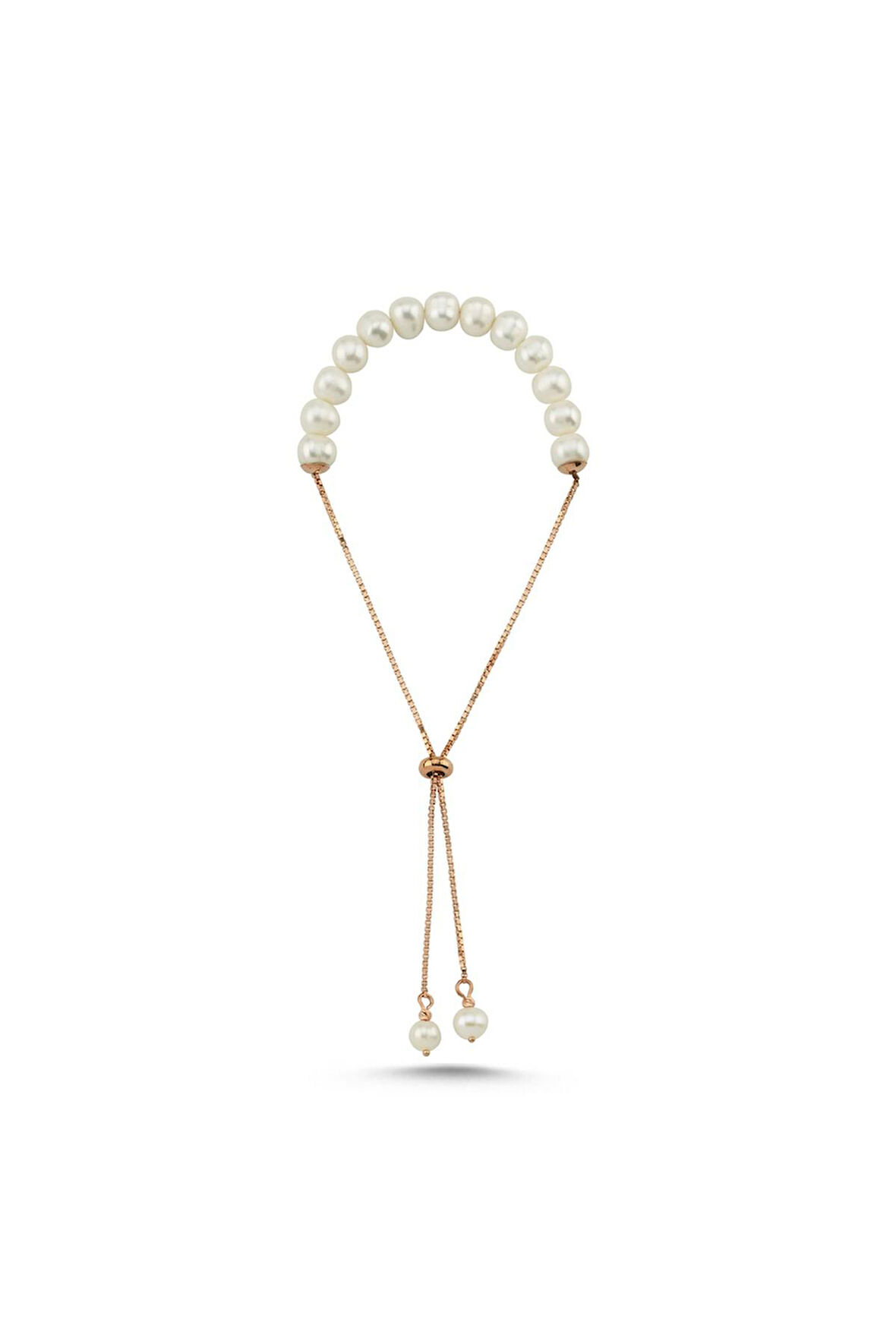 14 Ayar Altın 8 mm Doğal İnci Asansörlü Bileklik