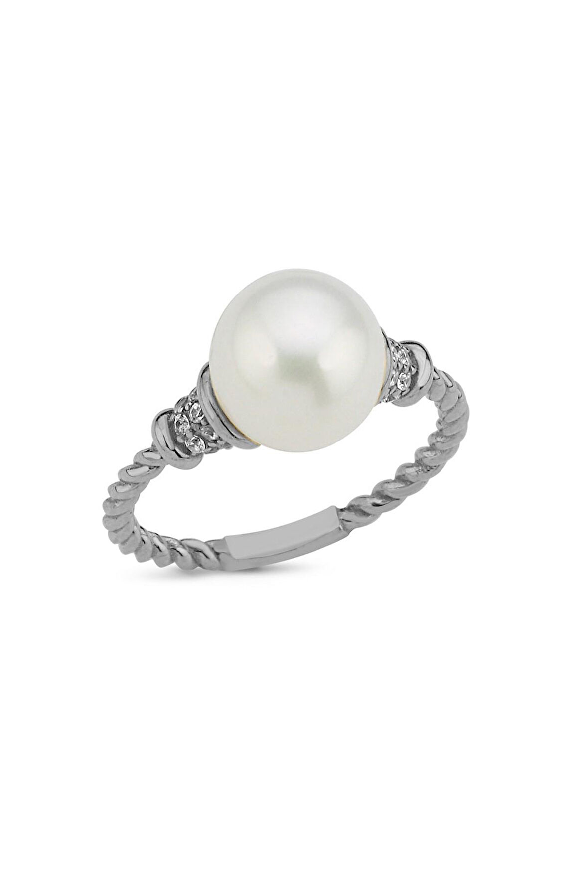 14 Ayar Altın 8 mm Burgulu Zirkon Taşlı Doğal İnci Yüzük