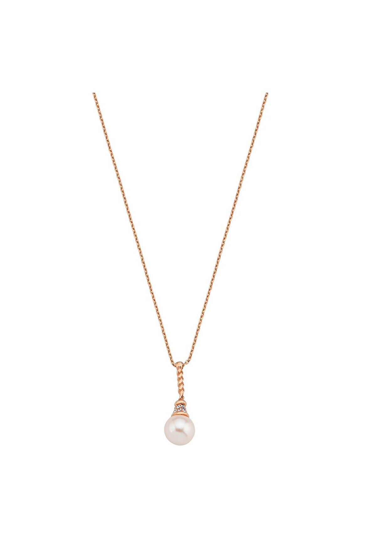 14 Ayar Altın 8 mm Zirkon Taşlı Doğal İnci Kolye