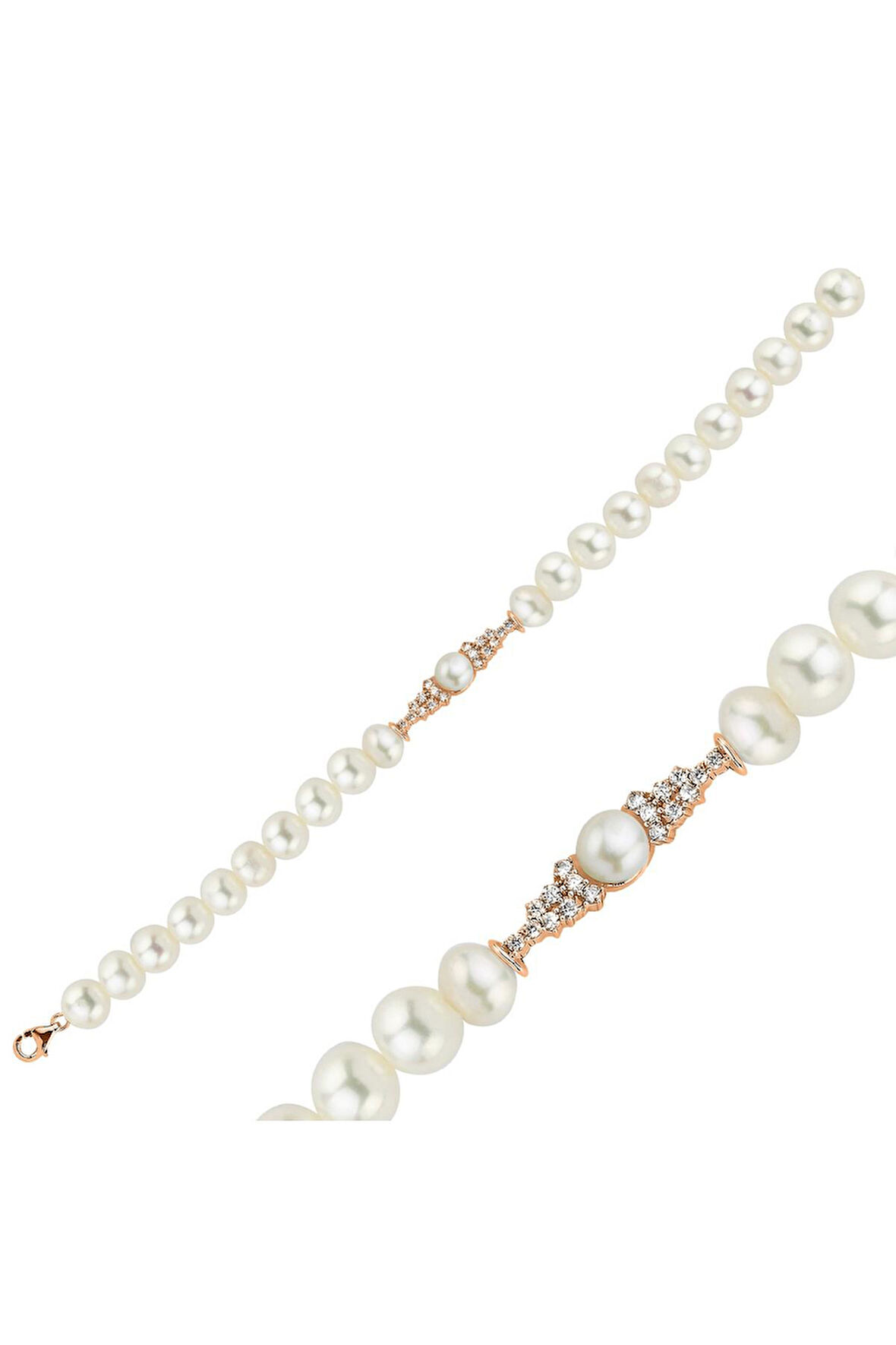 14 Ayar Altın 6 mm Zirkon Taşlı Doğal İnci Bileklik BVRTZ098475