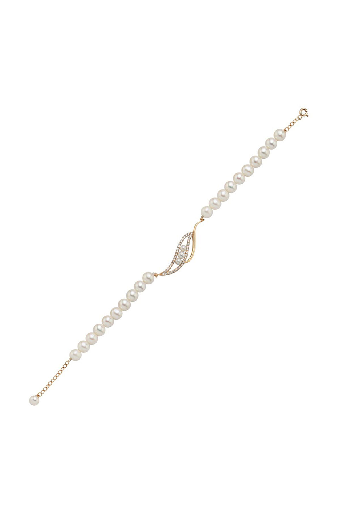 14 Ayar Altın 6 mm Yaprak Taşlı Doğal İnci Bileklik BVRTZ102417