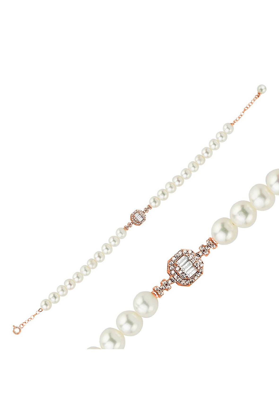 14 Ayar Altın 6 mm Baget Doğal İnci Bileklik