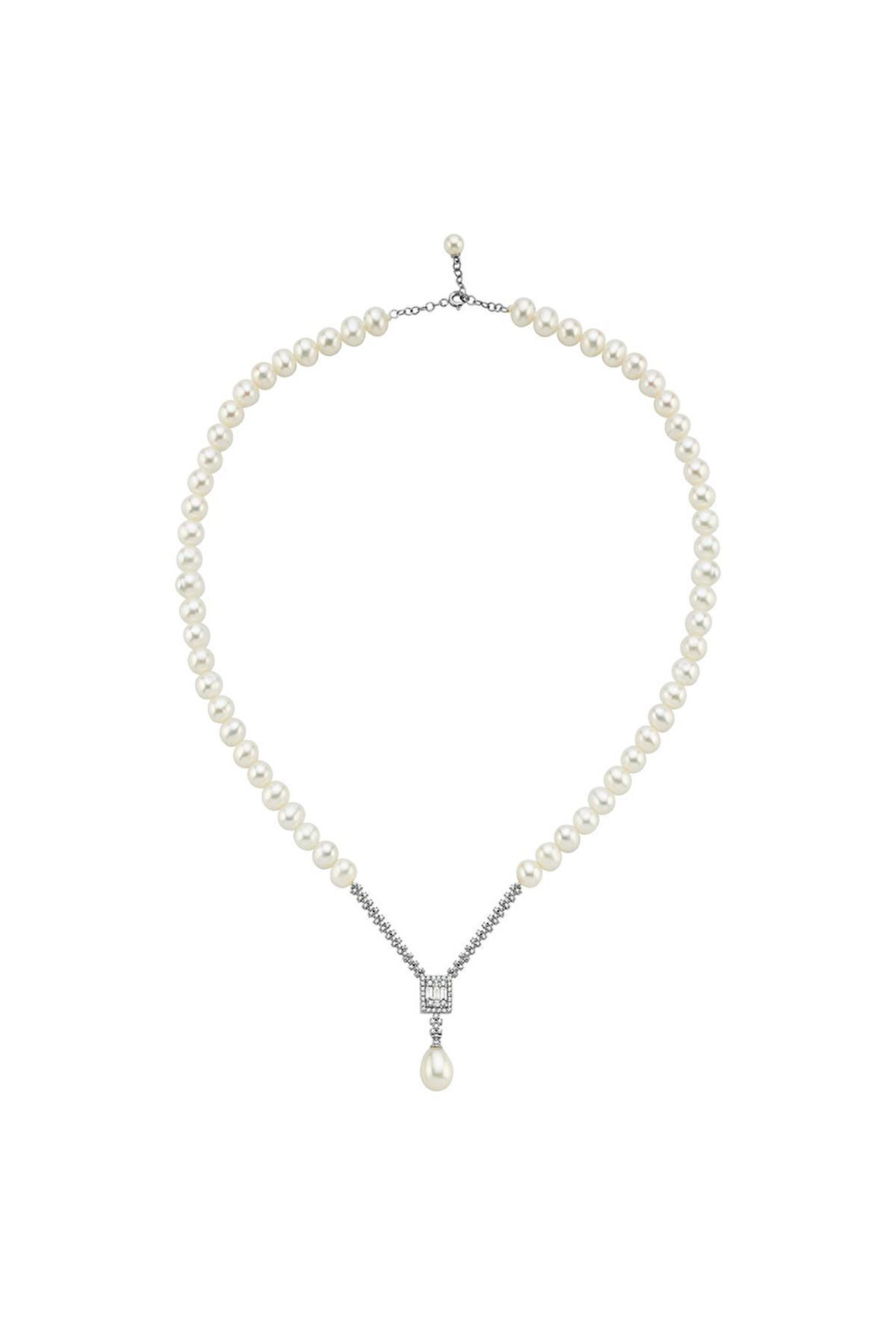 14 Ayar Altın 7 mm Baget Doğal İnci Sallantılı Kolye