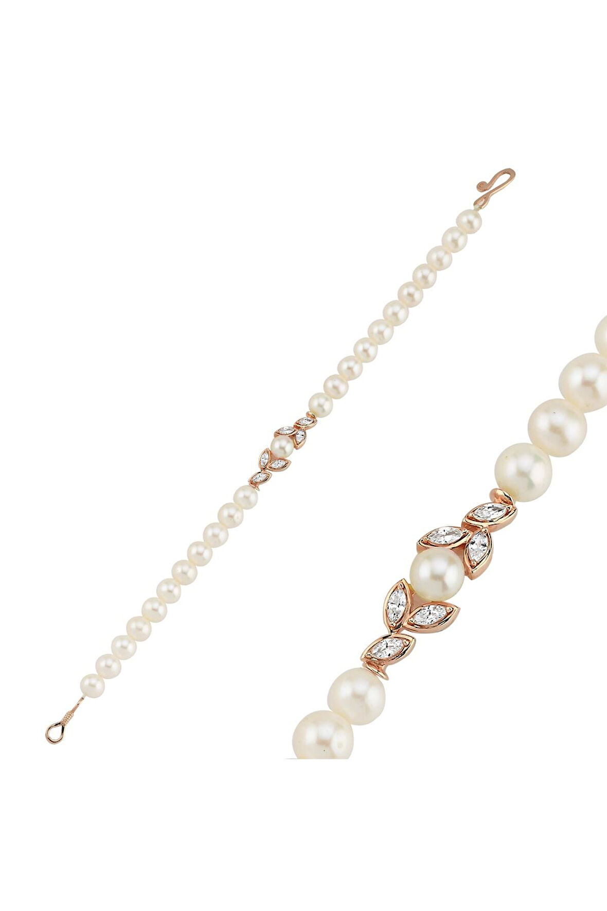 14 Ayar Altın 6 mm Yaprak Taşlı Doğal İnci Bileklik BVRTZ105713