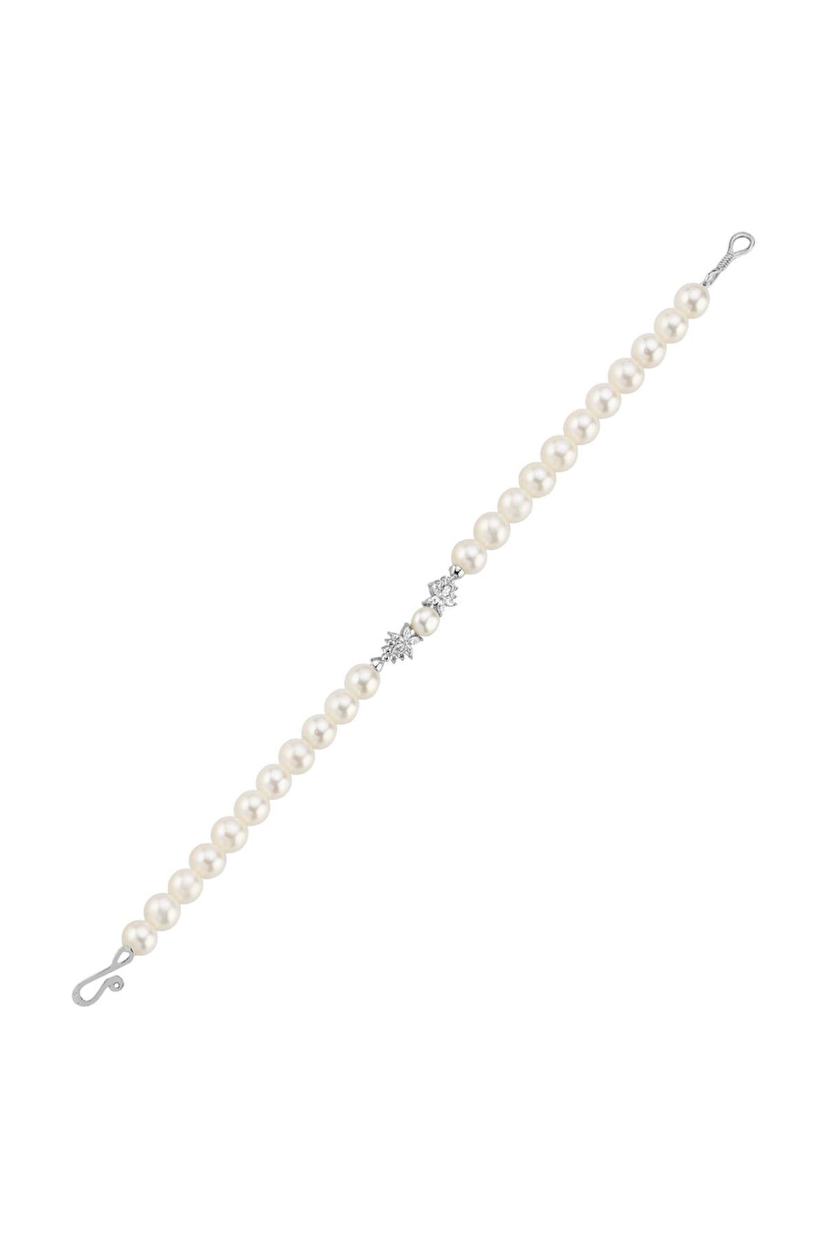 14 Ayar Altın 6 mm Zirkon Taşlı Doğal İnci Bileklik