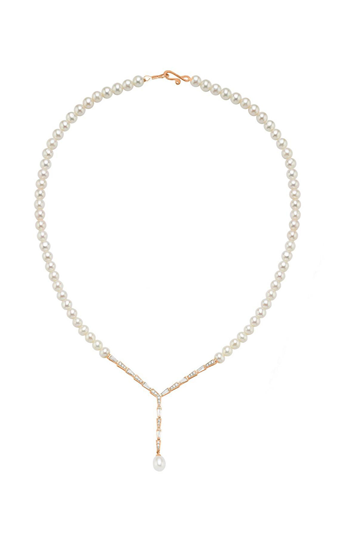 14 Ayar Altın 6 mm Baget Zirkon Taşlı Doğal İnci Kolye