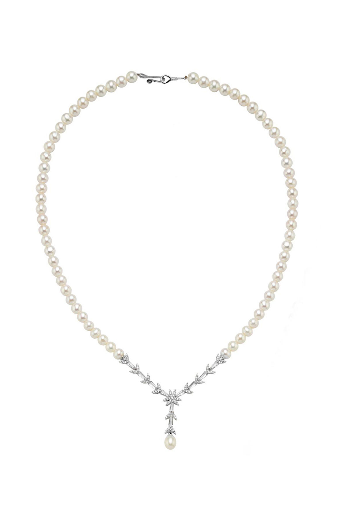 14 Ayar Altın 6 mm Yaprak Modeli Doğal İnci Kolye