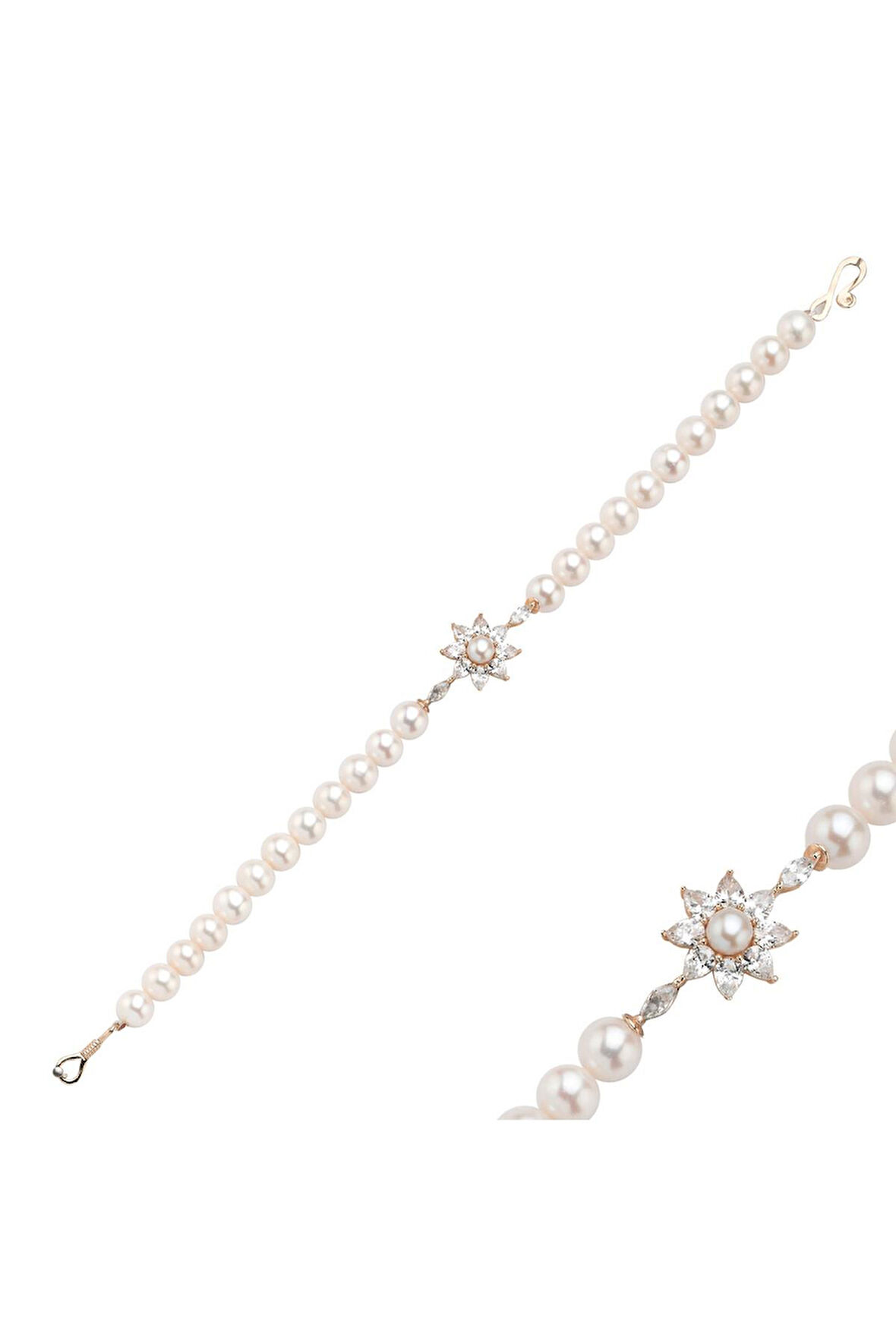 14 Ayar Altın 7 mm Papatya Modeli Doğal İnci Bileklik