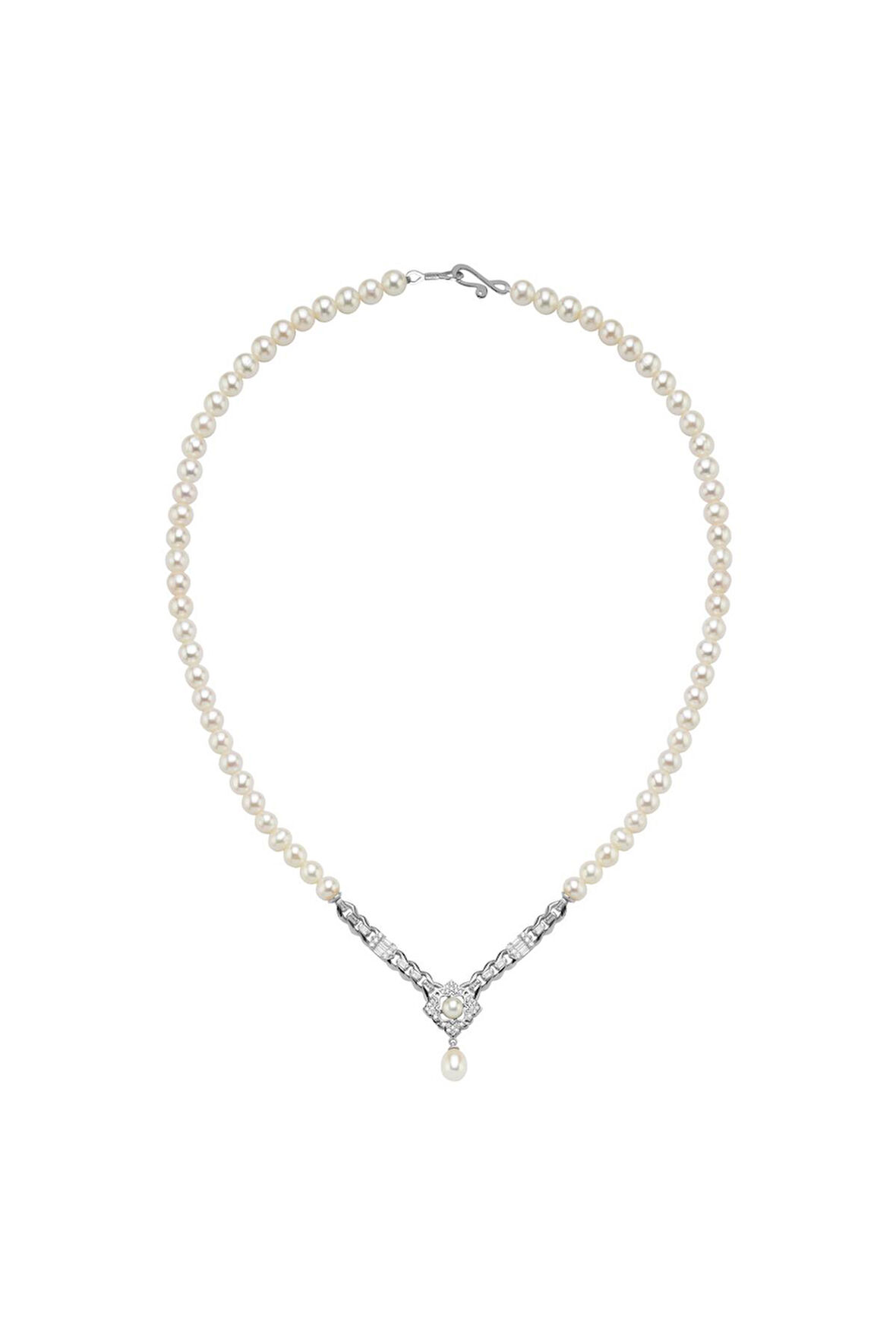 14 Ayar Altın 6 mm Baget Taşlı Doğal İnci Kolye