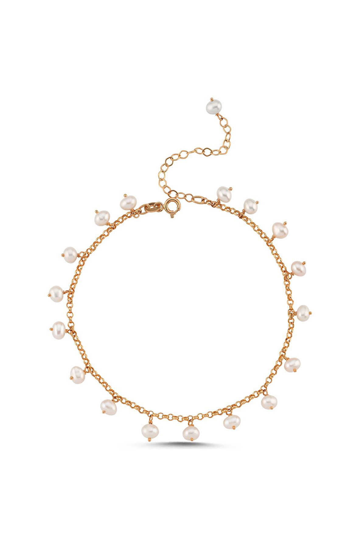 14 Ayar Altın İncili Zincir Bileklik 4 mm