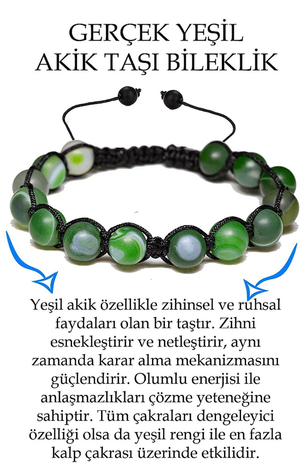 Sertifikalı Ham Işlenmemiş Yeşil Akik Taşı Bileklik - Makrome