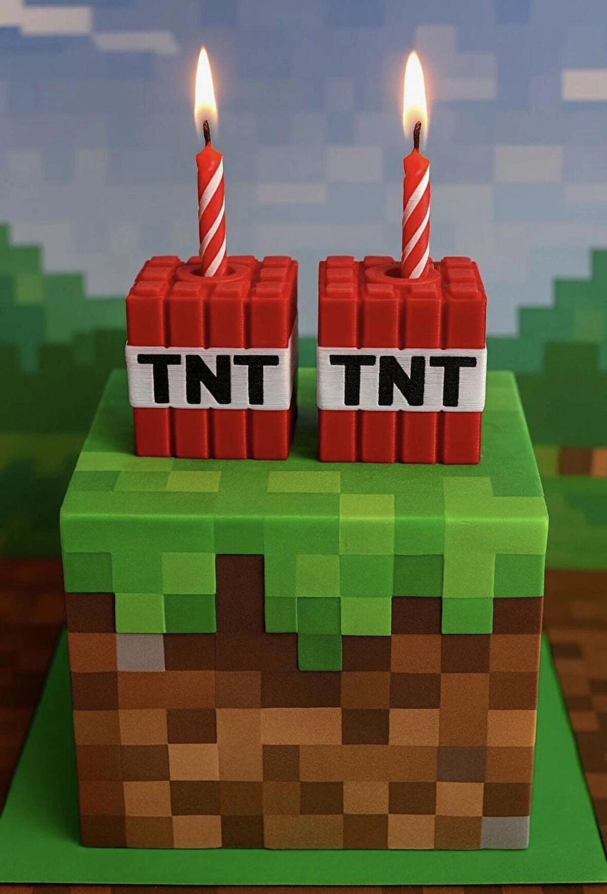 Minecraft TNT Mumluk – 2’li Blok Mumluk Seti – Doğum Günü Pastası Süsü